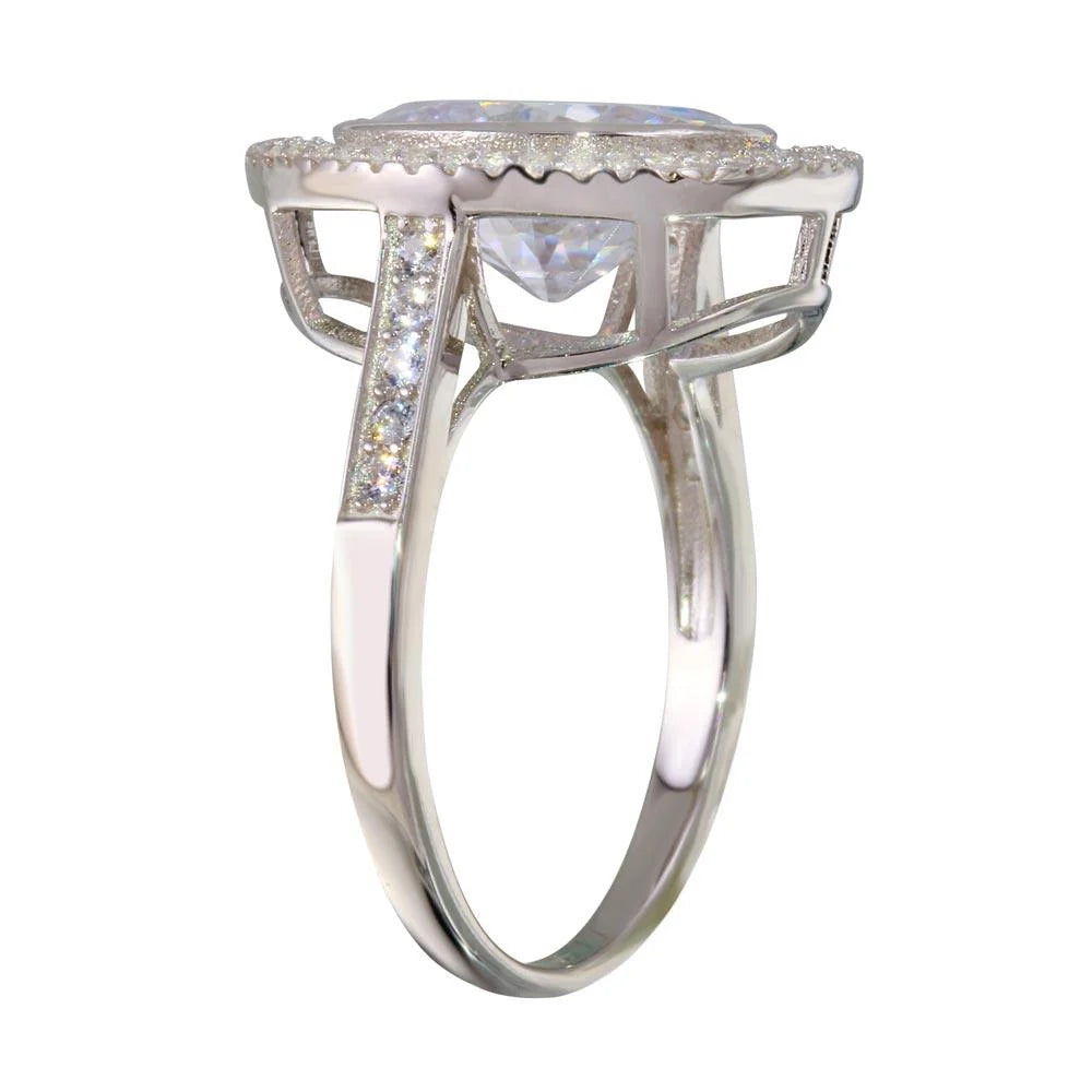 925 Sterling Silver Rhodium Plated Round CZ Ring