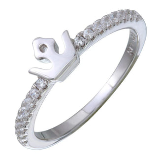 925 Sterling Silver Rhodium Plated Mini Crown Ring with CZ