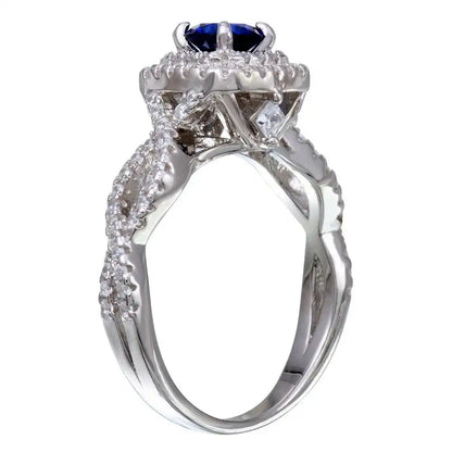925 Sterling Silver Rhodium Plated Blue and Clear CZ Ring