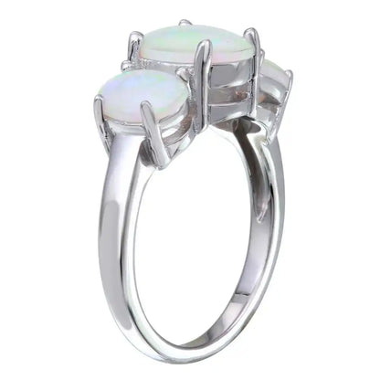 925 Sterling Silver Rhodium Plated 3 Opal Stone Ring