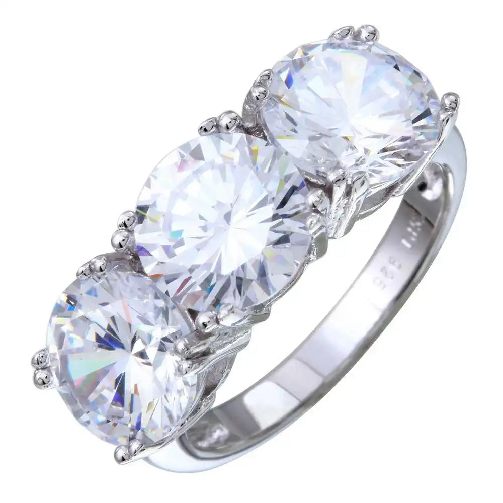 925 Sterling Silver Rhodium Plated 3 CZ Stone Ring