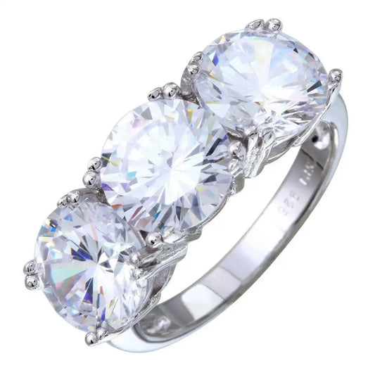 925 Sterling Silver Rhodium Plated 3 CZ Stone Ring