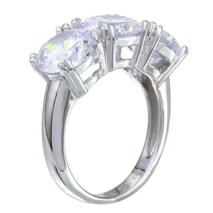 925 Sterling Silver Rhodium Plated 3 CZ Stone Ring