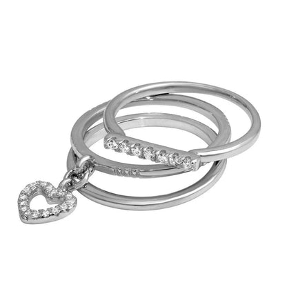925 Sterling Silver High Polished Stackable Hanging Heart Ring