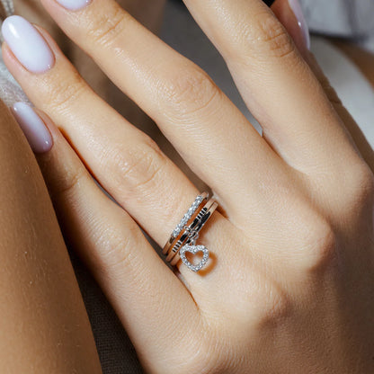 925 Sterling Silver High Polished Stackable Hanging Heart Ring