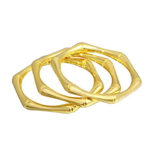 925 Sterling Silver Gold Plated Tri Bamboo Stackable Ring
