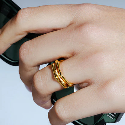 925 Sterling Silver Gold Plated Tri Bamboo Stackable Ring