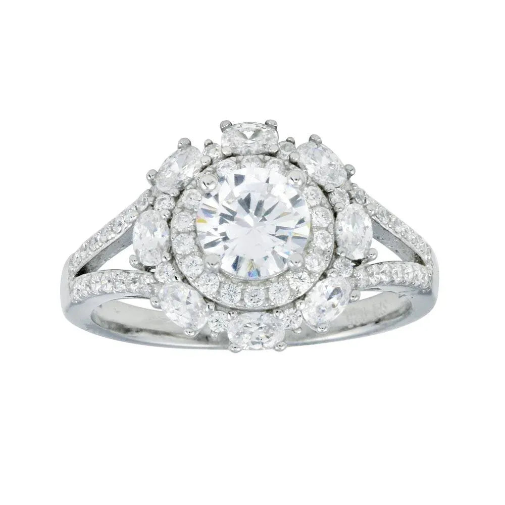 925 Sterling Silver Rhodium Plated Round Multi CZ Ring