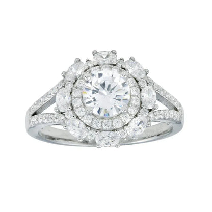 925 Sterling Silver Rhodium Plated Round Multi CZ Ring