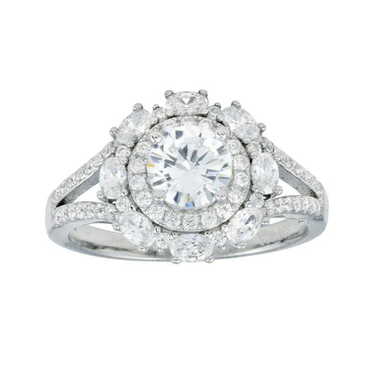 925 Sterling Silver Rhodium Plated Round Multi CZ Ring