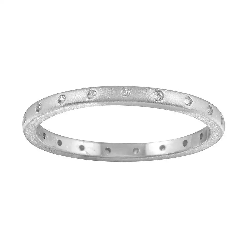 925 Sterling Silver Matte Finish Rhodium Plated CZ Eternity Ring