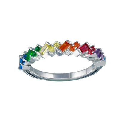 925 Sterling Silver Rhodium Plated Multi Color Half Eternity CZ Ring