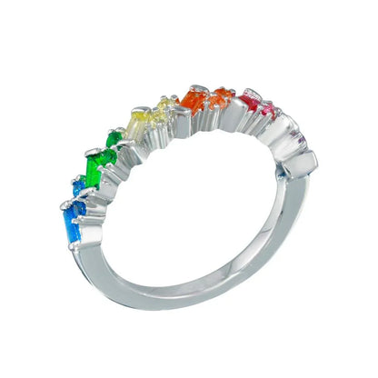 925 Sterling Silver Rhodium Plated Multi Color Half Eternity CZ Ring