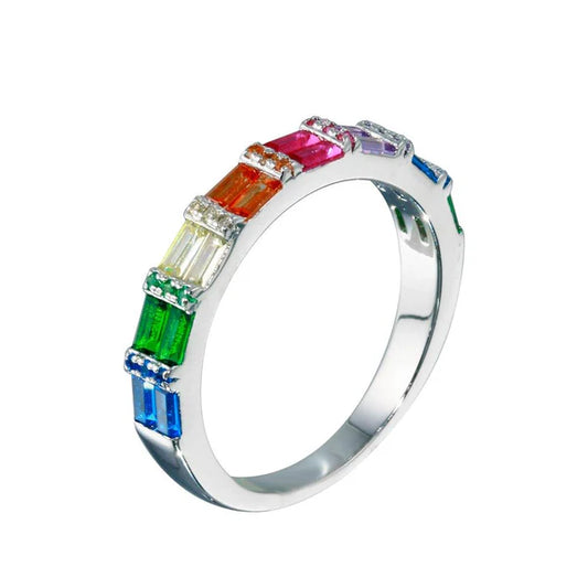 925 Sterling silver Rhodium Plated Multi Color Half Eternity CZ Ring