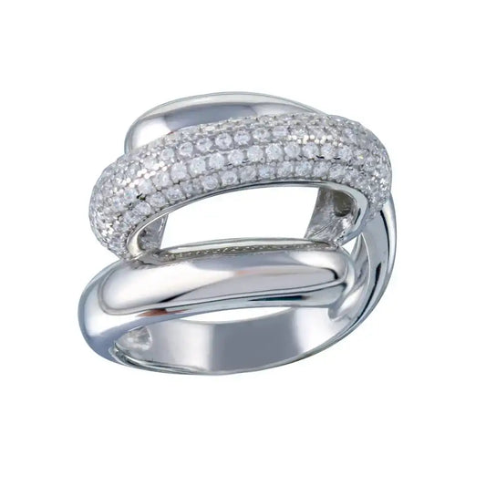 925 Sterling Silver Rhodium Plated Clear Micro Pave CZ Twist Ring