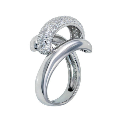 925 Sterling Silver Rhodium Plated Clear Micro Pave CZ Twist Ring
