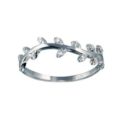 925 Sterling Silver Rhodium Plated Vine CZ Ring