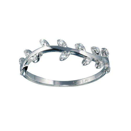 925 Sterling Silver Rhodium Plated Vine CZ Ring