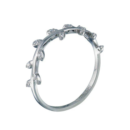 925 Sterling Silver Rhodium Plated Vine CZ Ring