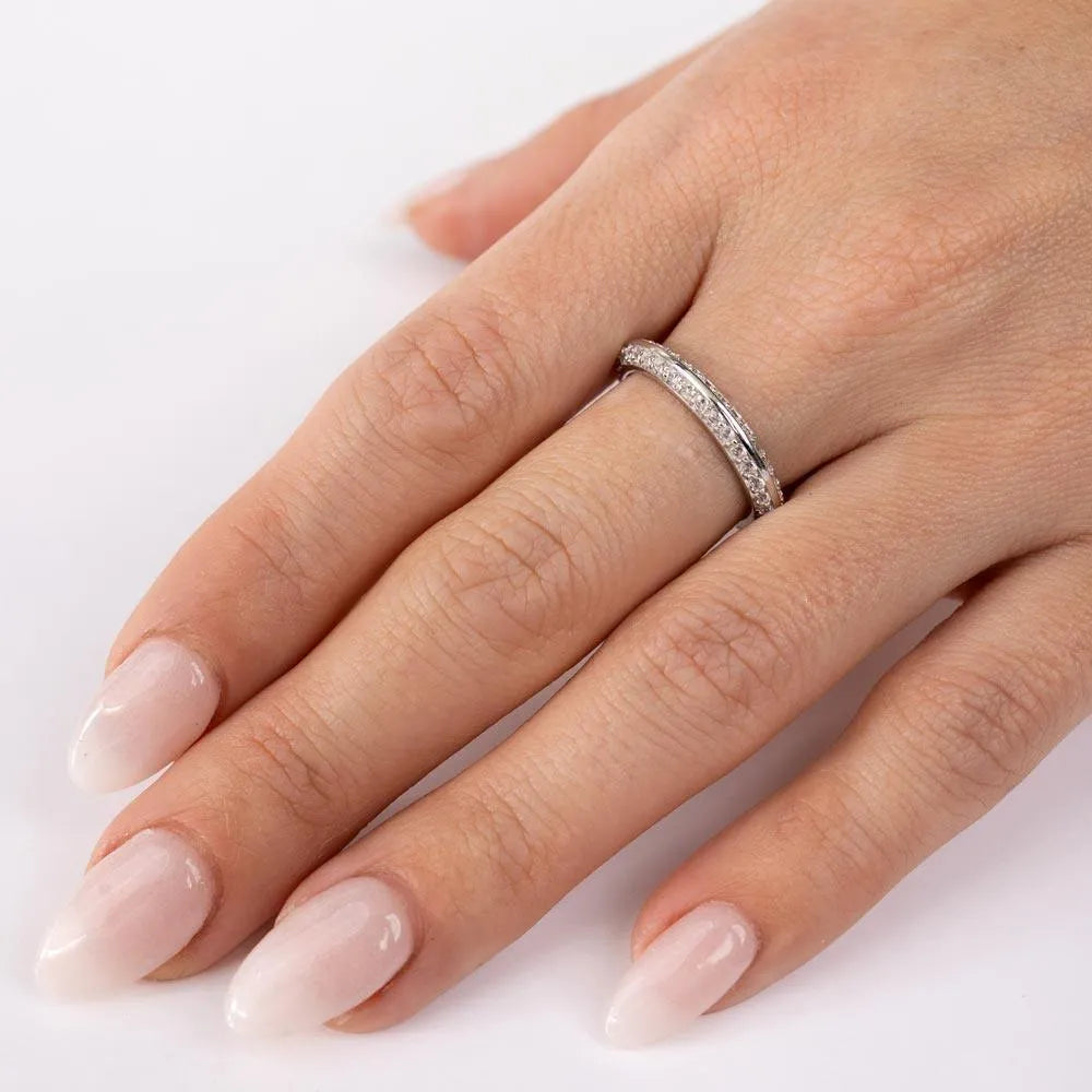 925 Sterling Silver Rhodium Plated Eternity Pave CZ Ring