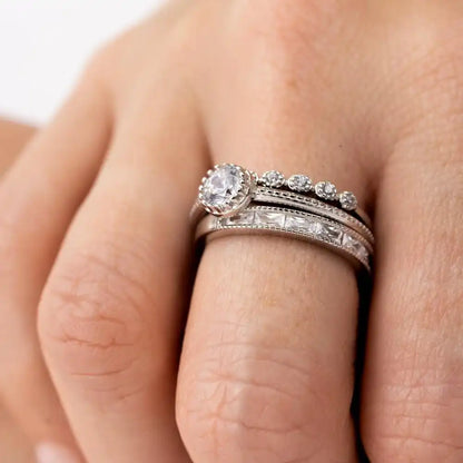 925 Sterling Silver Rhodium Plated Channel Center CZ Stackable Ring Set