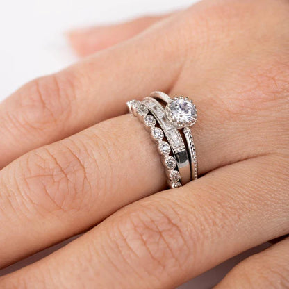 925 Sterling Silver Rhodium Plated CZ Stackable Ring Set