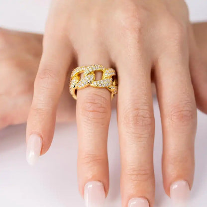 925 Sterling Silver Gold Plated Curb Design Link Ring 9.8mm