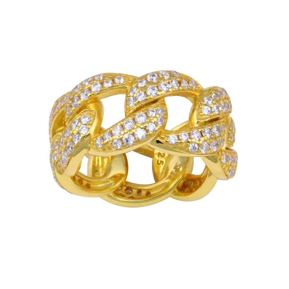 925 Sterling Silver Gold Plated Curb Design Link Ring 9.8mm