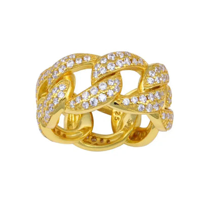 925 Sterling Silver Gold Plated Curb Design Link Ring 9.8mm