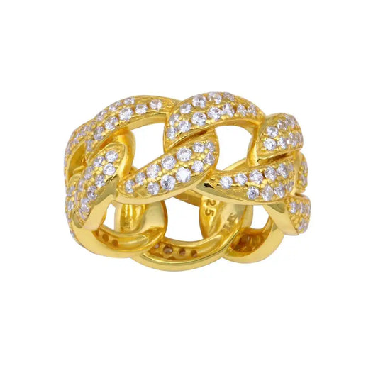 925 Sterling Silver Gold Plated Curb Design Link Ring 9.8mm
