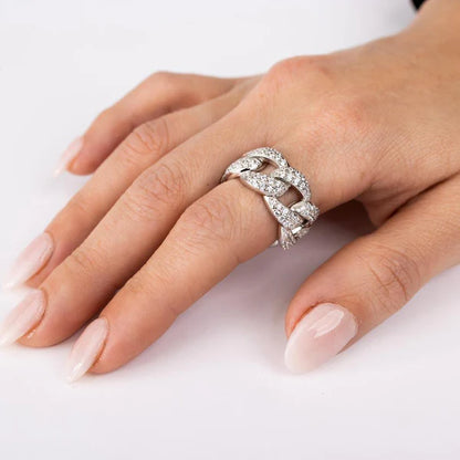 925 Sterling Silver Rhodium Plated Curb Design Link Ring 9.8mm