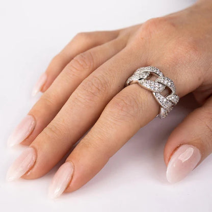 925 Sterling Silver Rhodium Plated Curb Design Link Ring 9.8mm