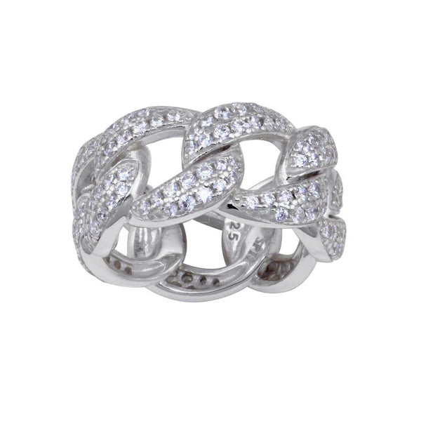 925 Sterling Silver Rhodium Plated Curb Design Link Ring 9.8mm