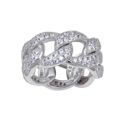 925 Sterling Silver Rhodium Plated Curb Design Link Ring 9.8mm