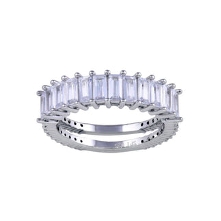 925 Sterling Silver Rhodium Plated Two Bar Baguette with Clear CZ Ring