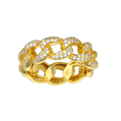 925 Sterling Silver Gold Plated Curb Design Link Ring 7.3mm