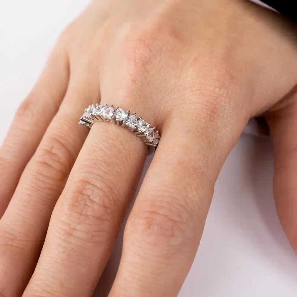 925 Sterling Silver Rhodium Plated Multi Heart CZ Ring