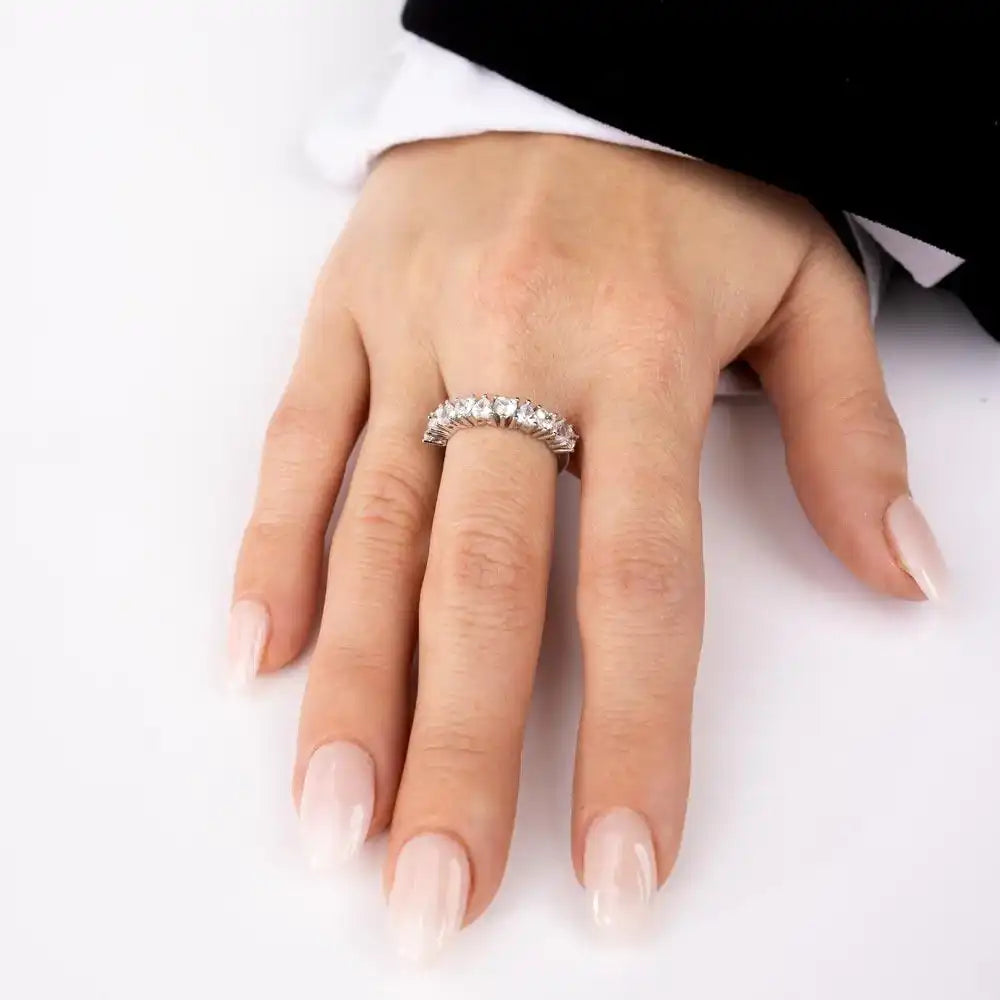 925 Sterling Silver Rhodium Plated Multi Heart CZ Ring