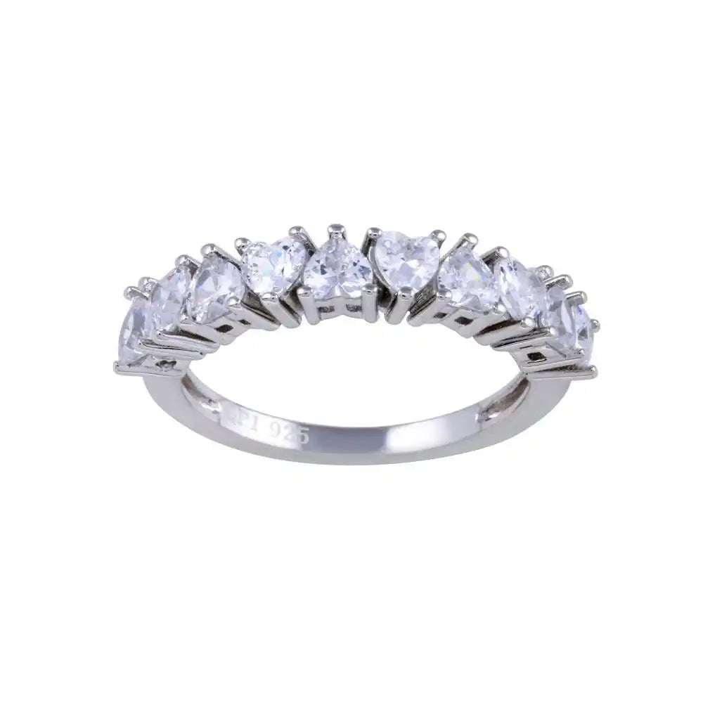 925 Sterling Silver Rhodium Plated Multi Heart CZ Ring
