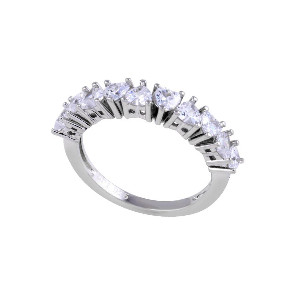 925 Sterling Silver Rhodium Plated Multi Heart CZ Ring