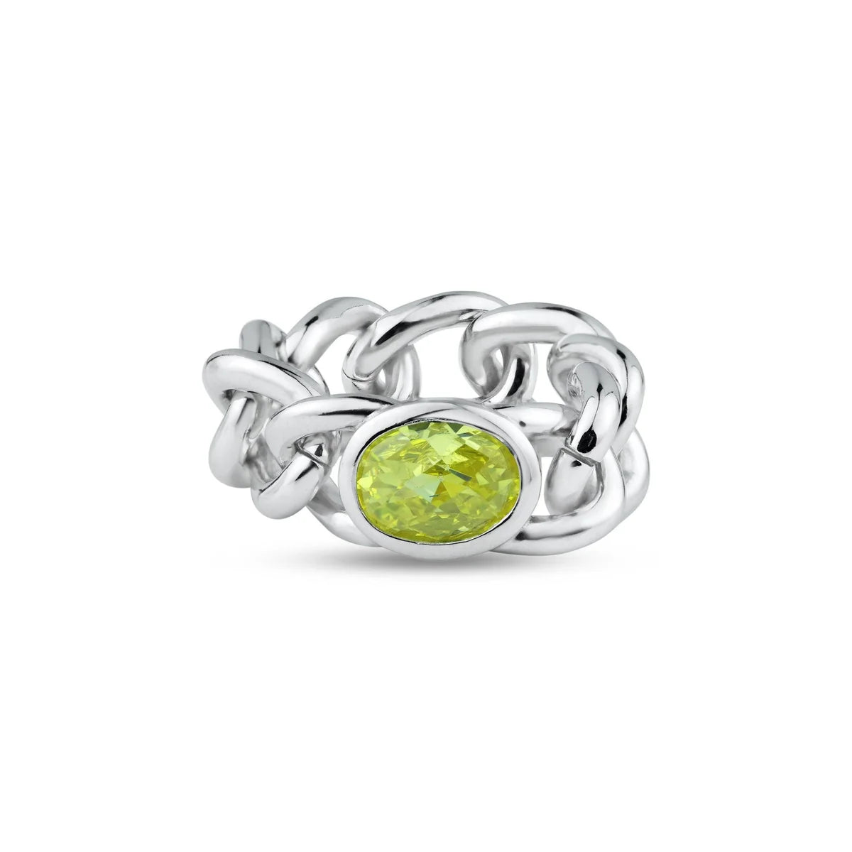 925 Sterling Silver Rhodium Plated Chain Ring Yellow CZ Ring