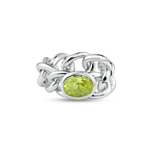 925 Sterling Silver Rhodium Plated Chain Ring Yellow CZ Ring