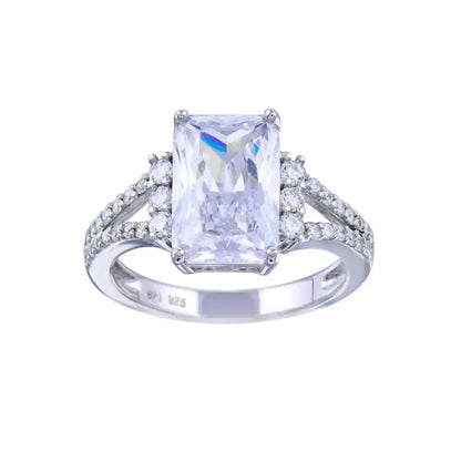 925 Sterling Silver Rhodium Plated Open Shank Rectangle Center CZ Bridal Ring