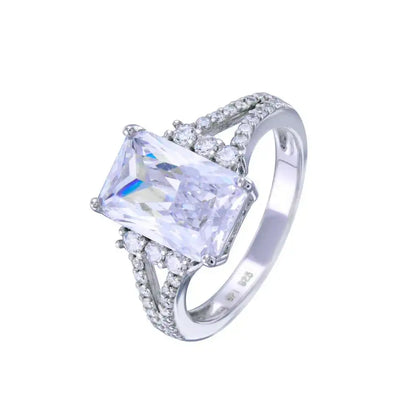 925 Sterling Silver Rhodium Plated Open Shank Rectangle Center CZ Bridal Ring