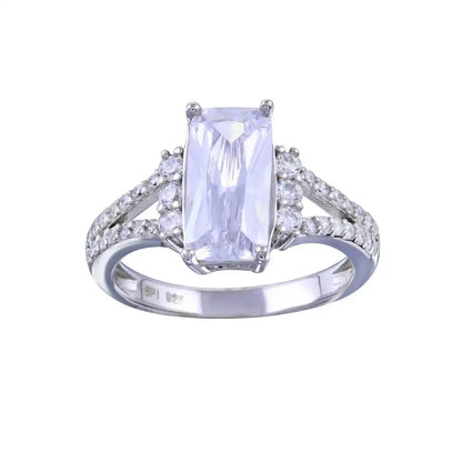 925 Sterling Silver Rhodium Plated Open Shank Wide Rectangle Center CZ Bridal Ring