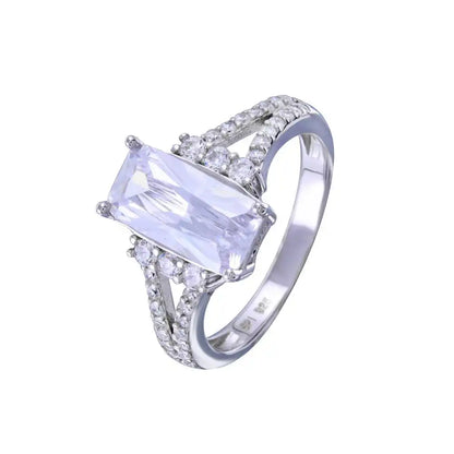 925 Sterling Silver Rhodium Plated Open Shank Wide Rectangle Center CZ Bridal Ring