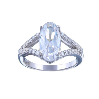 925 Sterling Silver Rhodium Plated Open Shank Oval Center CZ Bridal Ring