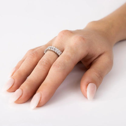 925 Sterling Silver Rhodium Plated Two Bar Baguette with Clear CZ Ring