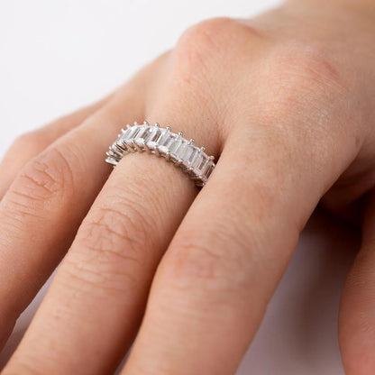 925 Sterling Silver Rhodium Plated Two Bar Baguette with Clear CZ Ring