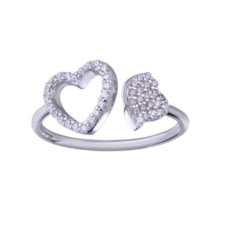 925 Sterling Silver Rhodium Plated Two Hearts with Clear CZ Ring